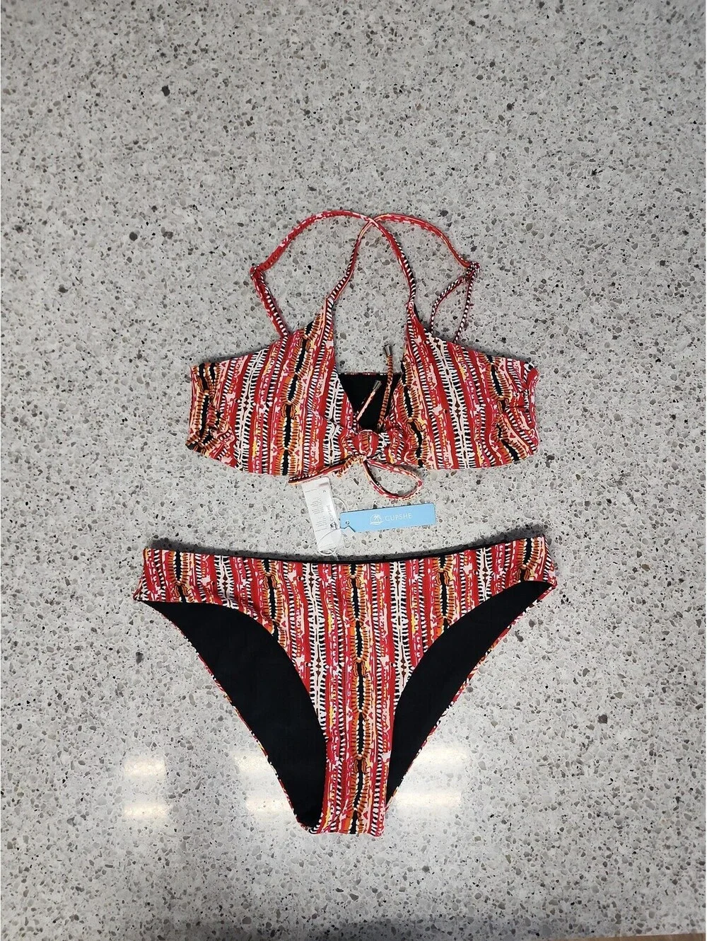 CUPSHE Red Tribal Print String Bikini Swimsuit